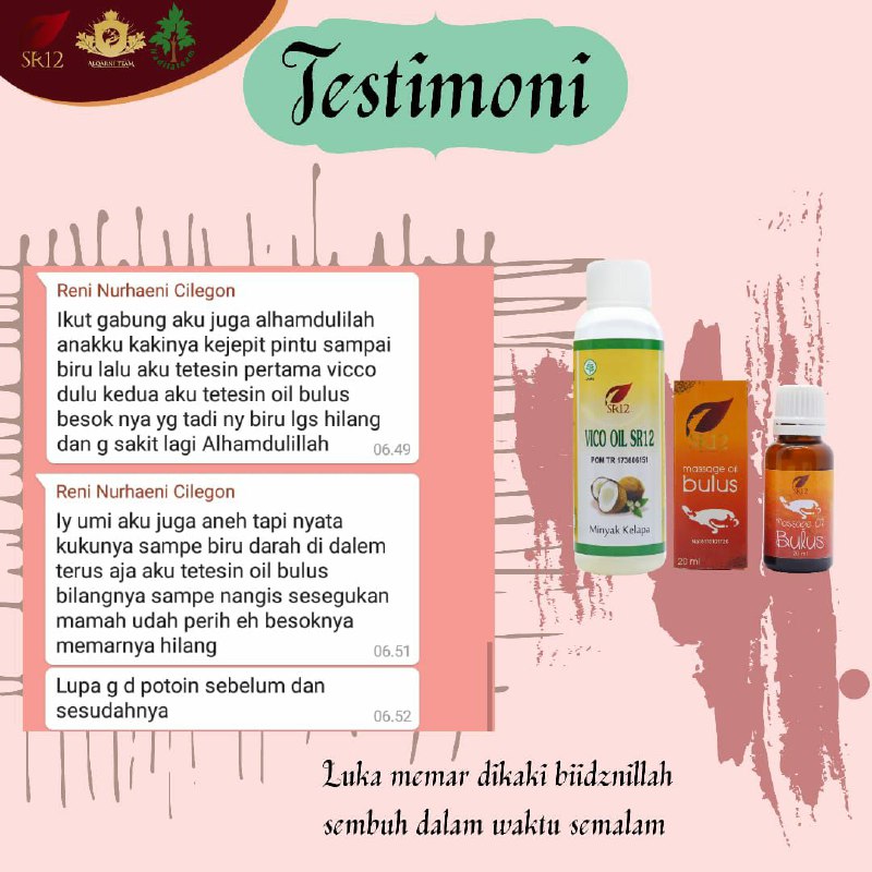 Luka memar di kaki yg membiru  hilang setelah di tetesi VCO SR12   dan minyak bulus, 😱MasyaAllah.. ini betul loh karena sama kasusnya..saya sudah buktikan sendiri di kaki anak saya, pas jatuh tulang kering nya memar dan berdarah, saya langsung siram minyak VCO SR12, eh beberapa saat kemudian ga nangis2 lagi, yg biasanya luka seperti itukan biru dan menonjol tapi ini nggak 🤩MasyaAllahVCO SR12 memang mantuuulll.👍👍👍Yuk sedia VCO SR12 .. untuk P3K di rumah🥰WA/telegram👉0821-5799-8873AGEN RESMI SR12 HERBAL SKINCARE BALIKPAPAN KAL-TIMAtau silahkan kunjungi toko online kami di 👇