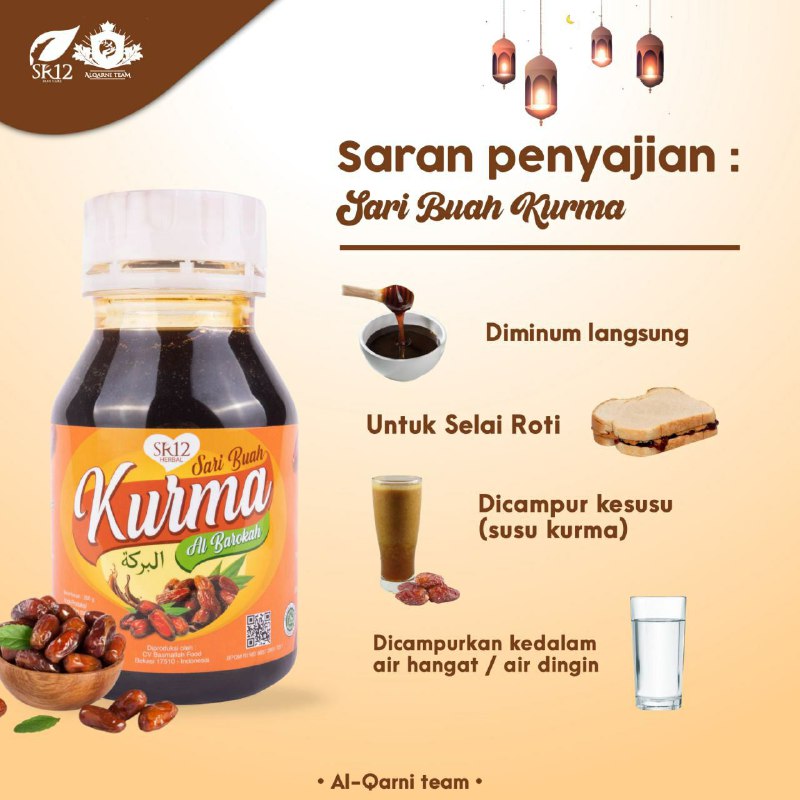 *SARI KURMA SR12* Netto : 350 gramHarga : 60 ribuSari Kurma SR12 telah hadir ditengah kita.Pure Kurma Arab pilihan dengan kualitas premium, tanpa gula pasir atau pemanis buatan lainnya. *Saran penyajian :* Campurkan sari kurma SR12 dengan susu Gomilku SR12, Cocok sekali untuk stamina apalagi disaat pandemi sekarang ini. Bisa juga diminum langsung.Sudah READY STOCK ya🤩🤩🤩GerceeepWA/Telegram👉0821-5799-8873AGEN RESMI SR12 HERBAL SKINCARE BALIKPAPANmampir yuks 👇shopee*co*id/agenresmisr12Atautokopedia*com/sr12balikpapan_________Untuk masuk link toko⤴️ (*) ganti (.)Bisa pakai voucher free ongkir dan bisa COD Lo...dan dapatkan promo menarik lainnya. Gerceeeeep🎉*SARI KURMA SR12* Netto : 350 gramHarga : 60 ribuSari Kurma SR12 telah hadir ditengah kita.Pure Kurma Arab pilihan dengan kualitas premium, tanpa gula pasir atau pemanis buatan lainnya. *Saran penyajian :* Campurkan sari kurma SR12 dengan susu Gomilku SR12, Cocok sekali untuk stamina apalagi disaat pandemi sekarang ini. Bisa juga diminum langsung.Sudah READY STOCK ya🤩🤩🤩GerceeepWA/Telegram👉0821-5799-8873AGEN RESMI SR12 HERBAL SKINCARE BALIKPAPANmampir yuks 👇shopee*co*id/agenresmisr12Atautokopedia*com/sr12balikpapan_________Untuk masuk link toko⤴️ (*) ganti (.)Bisa pakai voucher free ongkir dan bisa COD Lo...dan dapatkan promo menarik lainnya. Gerceeeeep🎉