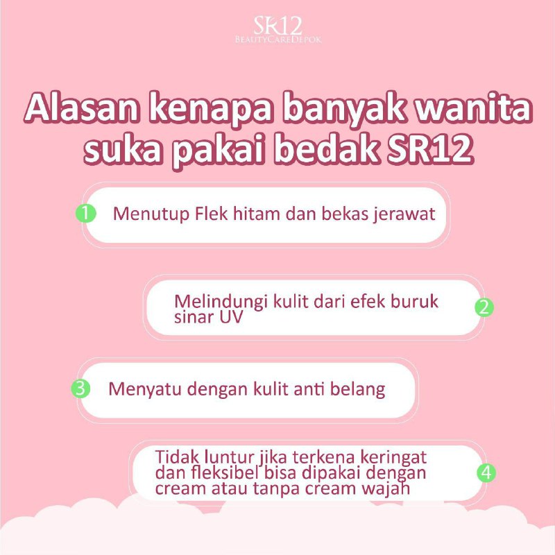 Kenapa Banyak wanita Suka pakai Bedak SR12? 🥰Silahkan disimak ya👆💧Anti Luntur/Tahan lama/makin berkeringat makin glowing💧Ada Pelembab,Foundation, SPF 25 pelindung dari sinar UV💧Ada vitamin&mineral serta anti bakteri💧Tidak dempul,tidak menutup pori💧Menutup flek hitam,rona wajah yg tidak merata💧Sebagai Bedak Skincare sekaligus bedak decorative🌸Exclusive Compact Powder (Natural dan Sheerpink🌸 Daily Cover (Natural, Sheerpink, Beige)Varian bedak terbaru dari SR12, cocok dipakai sehari2 karena bedaknya ringan serasa pake bedak taburKhasiatnya sama2 mantulnya dg Exclusive Compact Powder, makin berkeringat makin glowing juga loh,malah lebih tahan lamaWA/Telegram👉0821-5799-8873AGEN RESMI SR12 HERBAL SKINCARE BALIKPAPAN KAL-TIMMampir yuk👇shopee*co*id/agenresmisr12Atautokopedia*com/sr12balikpapan_Utk masuk link toko⤴️ (*) ganti (.)Kenapa Banyak wanita Suka pakai Bedak SR12? 🥰Silahkan disimak ya👆💧Anti Luntur/Tahan lama/makin berkeringat makin glowing💧Ada Pelembab,Foundation, SPF 25 pelindung dari sinar UV💧Ada vitamin&mineral serta anti bakteri💧Tidak dempul,tidak menutup pori💧Menutup flek hitam,rona wajah yg tidak merata💧Sebagai Bedak Skincare sekaligus bedak decorative🌸Exclusive Compact Powder (Natural dan Sheerpink🌸 Daily Cover (Natural, Sheerpink, Beige)Varian bedak terbaru dari SR12, cocok dipakai sehari2 karena bedaknya ringan serasa pake bedak taburKhasiatnya sama2 mantulnya dg Exclusive Compact Powder, makin berkeringat makin glowing juga loh,malah lebih tahan lamaWA/Telegram👉0821-5799-8873AGEN RESMI SR12 HERBAL SKINCARE BALIKPAPAN KAL-TIMMampir yuk👇shopee*co*id/agenresmisr12Atautokopedia*com/sr12balikpapan_Utk masuk link toko⤴️ (*) ganti (.)