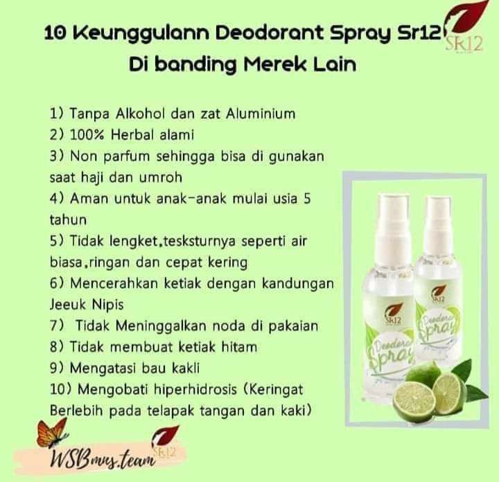 Wajah nya cantik putih, ganteng, keren... eh keti nya item...🤭malu ih, makanya pakai deodorant spray SR12, karena deodorant spray  SR12 memberikan BUKTI bukan janji, cukup semprat - semprot terus usap merata tiap hari, si hitam rontok lo...bau keti lenyap entah kemana🤔 eh jangan di cari lagi ya, apalagi dikenang 😅🤗Tidak hanya itu, bau kaki, bau sepatu, bau helm juga bisa di atasi dg deodorant SR12 ini ya..keren kan???🤩Aman untuk Bumil, Busui dan Anak-anakNon FarFum,  Non AlkoholKomposisi 100% Herbal Alami : Tawas, jeruk nipis, kapur sirih, air murni, Aloe Barbadensis leaf Juice (Aloe Vera)Ready STOCK💦Deodorant Spray non premium 💦 Deodorant Spray premium Segera hubungi kami,  insyaAllah Fast Respon 🤩🤩🤩Wa/telegram 👉0821-5799-8873AGEN RESMI SR12 HERBAL SKINCARE BALIKPAPANAtau silahkan kunjungi toko online kami di 👇tokopedia.com/sr12balikpapanAtau shopeeku 👇shopee.co.id/agenresmisr12