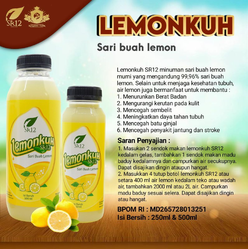 🌿Yuk bikin minuman yang sehat ala LEMONKUH SR12, menambah kesegeran dan nutrisi saat pandemi seperti sekarang ini. Selain utk daya tahan tubuh, banyak sekali manfaat lainnya, salah satunya bikin kulitmu cerah alami bebas kerutan🌿Lemonkuh SR12 ini berasa banget asam lemonnya, asemnya segerrrr... 4 tutup botol dicampur dengan 2 liter air untuk kamu hidangkan sebagai minuman bersama keluarga kecilmu...🥰🌿Jadi hemat/ekonomis buangeeeet ya kan ? Solusi praktis minum lemon tanpa capek meres lemon .okkeeeeyyy🍋🌿LEMONKUH SR12🌿🍋Dapat sehat nya dapat Seger nyaVARIAN ukurannya :🍋 250 ml   (Ready)🍋 500 ml   (  Ready)WA/Telegram👉0821-5799-8873AGEN RESMI SR12 HERBAL SKINCARE BALIKPAPAN KALTIMMampir yuks 👇shopee.co.id/agenresmisr12Atautokopedia.com/sr12balikpapanBisa pakai voucher free ongkir Lo and bisa COD juga lo... dapatkan harga terbaik sesuai katalog dan promo menarik lainnya GERCEEP 🥳🥳🥳