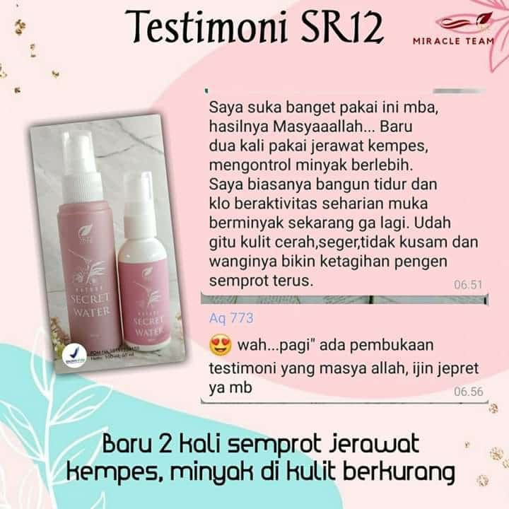 🌿SECRET WATER SR12 (face mist SR12)Nature Secret Water...face mist kekinian ini hempaskan  jerawat mu , cerahkan wajahmu mengontrol  minyak berlebih di wajahmu ..mengunci make up mu sehingga tahan lama nggak gampang luntur...All in one deh pokoknya, yuk di kunci yuk , ntar buka nya gimana? Pakai Micellar water SR12 dong ya...🤗 tenang selalu ada solusi untukmu🤩Rekomendasi untuk kulit berminyak dan  berjerawat Ready : 100 ml dan 60 mlWa/telegram 👉0821-5799-8873Agen Resmi SR12 Herbal Skin care Balikpapan, KalTim