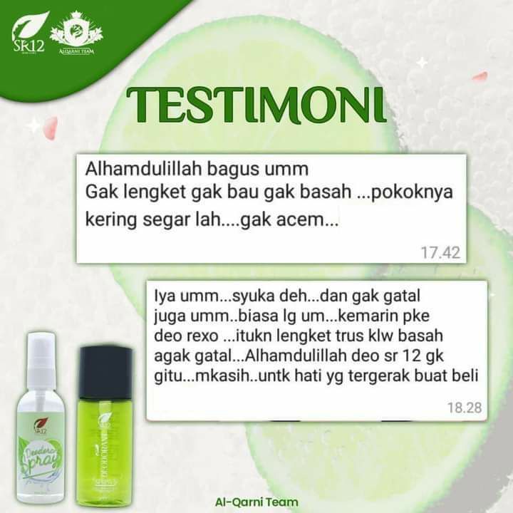 Gak bikin lengket kayak lem...Gak bikin basah kayak kehujanan..Gak acem lagi keteknya...😁oiya keteknya jangan lupa rajin dicukur ya guyyyssss...biar nggak kayak rimba belantara🤭😅 biar bakteri nggak gampang berkembang biak 👍 (lagi pula dalam Islam kan Sunnah untuk dicukur, kebersihan sebagian dari Iman 🤩🥰) itu hikmahnya dari Sunnah💐Apalagi kalau sudah pakai Deodorant spray SR12..nggak perlu susah2 sering cukuran lagi karena si Deo alami ini bisa menghambat/memperlambat pertumbuhan butek lo...jadi tetap tenang ya, InsyaAllah aman terkendali😁💐 he heKomposisi 100% Herbal: Tawas, kapur sirih, jeruk nipis, air murni, Aloe barbadensis leaf Juice.Ready stock🤩🤩🤩🍋🌿 Deodorant spray non premium🍋🌿 Deodorant spray premiumWA/Telegram👉0821-5799-8873AGEN RESMI SR12 HERBAL SKINCARE BALIKPAPAN KALTIM
