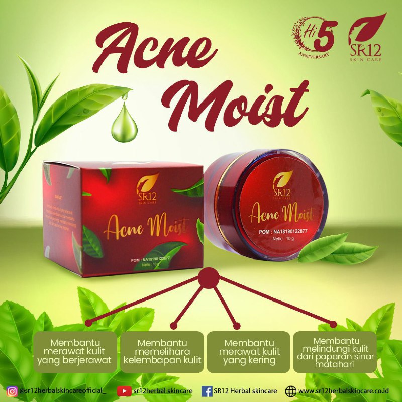 Acne moist with spf 33 mengandung glyceryl stearate yang berasal dari minyak alami dapat melembabkan dan melembutkan kulit wajah, di lengkapi Sulfur, minyak zaitun & minyak bunga matahari yang dapat mengatasi masalah jerawat, membantu meregenerasi sel kulit rusak, bersifat anti inflamasi & non comedogenic (tidak menyebabkan komedoan)Ready stock terbatas 🤩WA/telegram 👉0821-5799-8873 AGEN RESMI SR12 HERBAL SKINCARE BALIKPAPAN, KAL-TIM