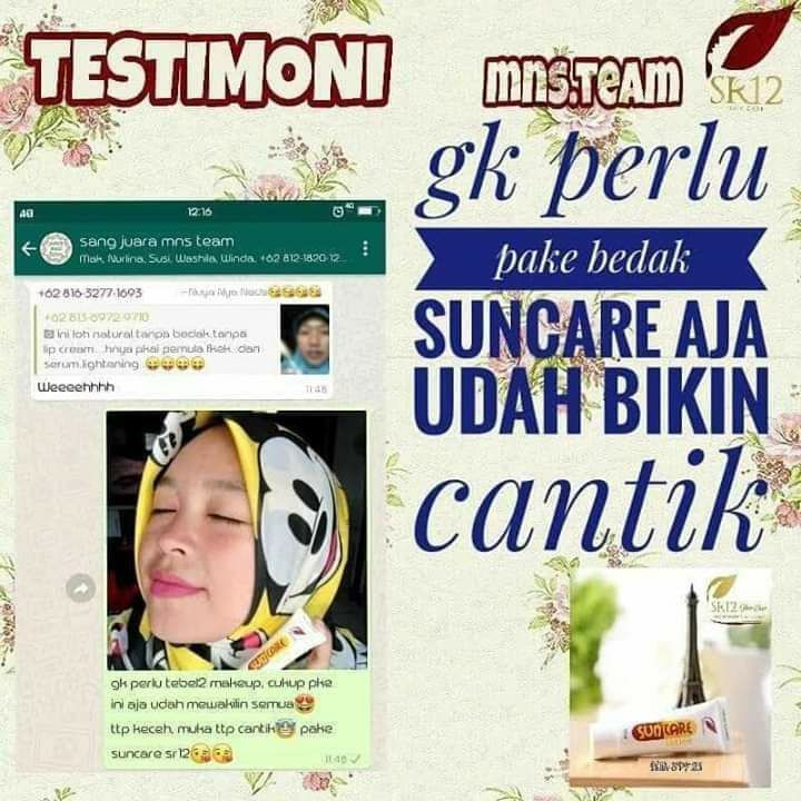 Nggak perlu pakai bedak, cukup pakai suncare SR12 aja udah bikin wajahmu cantiiik dan muaniss 🤩Memang si kecil kaya manfaat ini  awet dan iritnya pun kebangetan, berbulan2 baru habis, karena teksturnya lotion yg lembut dan cepat meresap dg sempurna. Wa/telegram 👉0821-5799-8873Agen Resmi SR12 Herbal Skin care Balikpapan, KAL-TIMAtau kunjungi toko online kami di👇 