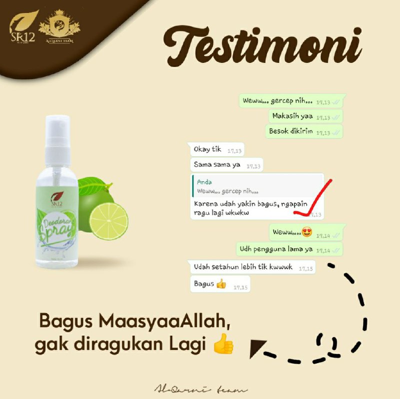 Buagusssss, nggak di ragukan lagi, ini lah sekelumit cerita  DEO ku...belum ceritanya yang lebih panjang lebar mungkin akan berbab-bab jika di bahas tentangnya🤗🤩DEO mu gimana???Yang jelas nggak sehebat DEO ku kaaan? he he😉😎               DEO ku DEO SR12     TOP MARKOTOP KEREN bin MANTUUL Ready 2 varian ya:🍋Deodorant Spray non premium 🍋Deodorant Spray premium WA/telegram 👉0821-5799-8873AGEN RESMI SR12 HERBAL SKINCARE BALIKPAPANAtau kunjungi toko online kami di👇 