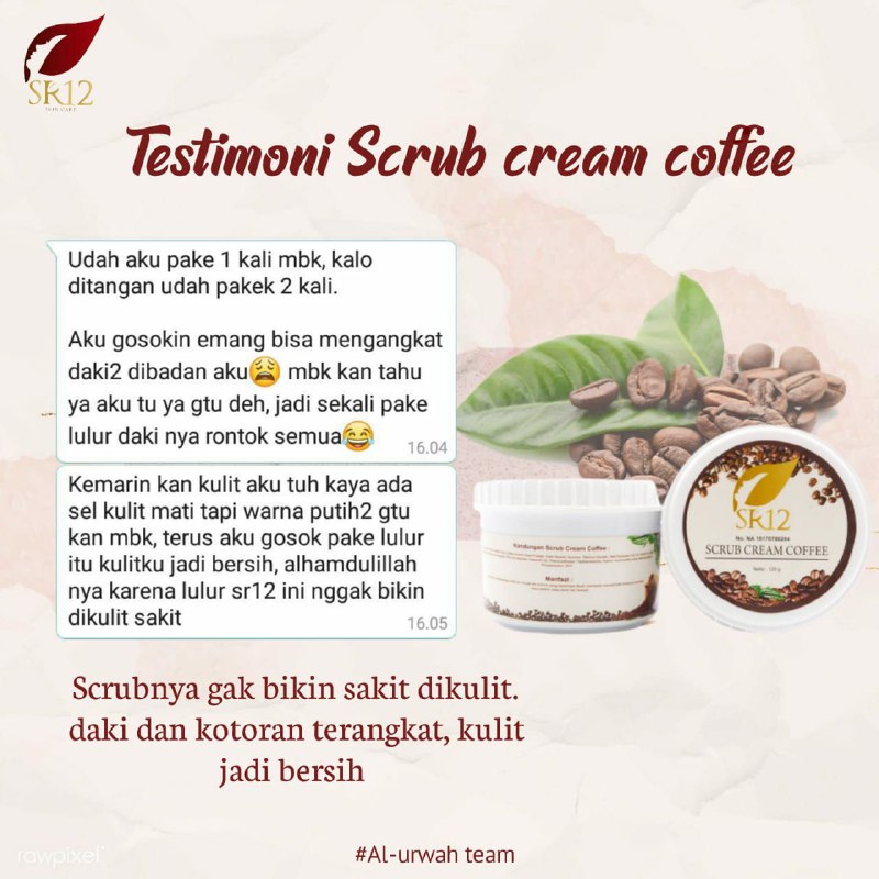 Lulur Scrub Coffee SR12, betul2 ngerontokin daki dan sel kulit mati...sehingga kulit semakin cerah dan halusOiya butir2 scrub nya itu nggak bikin sakit jika digosok, butir2 scrubnya itu halus tetapi tetap efektif ngerontokin daki dan sel kulit matinyaJika sel kulit mati itu rontok, maka kulit akan mudah beregenerasi kembali sehingga tumbuh sel kulit baru yang membuat anda tampil lebih fresh,  kulit mulus cerah alami 🤩🥰Wa/telegram 👉0821-5799-8873AGEN RESMI SR12 HERBAL SKINCARE BALIKPAPAN, KAL-TIMIntip-intip shopeeku yuks 👇shopee.co.id/agenresmisr12AtauTokpedku 👇tokopedia.com/sr12balikpapan