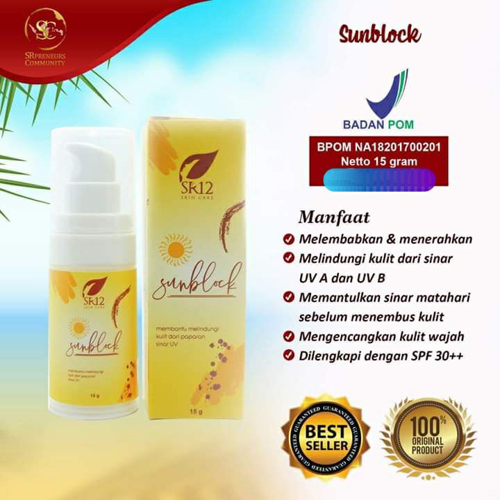SUNBLOCK SR12Sudah saatnya kita lebih care terhadap kebutuhan kulit kita, selain untuk perlindungan dari paparan sinar UV juga masih ada lagi manfaat lainnya,seperti:1. Membantu mencegah penuaan dini2. Membantu menurunkan resiko kanker3. Membantu mencegah penggelapan kulit4. Membantu meningkatkan kesehatan kulit.Jika paparan sinar matahari ini terus meresap dalam lapisan kulit, tentunya akan menimbulkan berbagai masalah kulit mulai dari ringan hingga berat. Karena itu perlunya protection yang mampu melindungi dari paparan sinar UV yang dapat memberikan resiko buruk pada lapisan kulitSelain mudah dibawa kemana-mana, Sunblock ini banyak manfaatnya kan dan sebagai dasar kbutuhan kulit yg paling penting.Skincare mu selama ini akan sia-sia jika tanpa perlindungan dari sinar matahari, jd lindungi wajahmu pakai Sunblock SR12 selain brfungsi melindungi kulit dari pengaruh buruk sinar matahari juga bisa mencerahkan kulit wajah,hempaskan flek hitam Wa👉0821-5799-8873AGEN RESMI SR12 HERBAL SKINCARE BALIKPAPAN