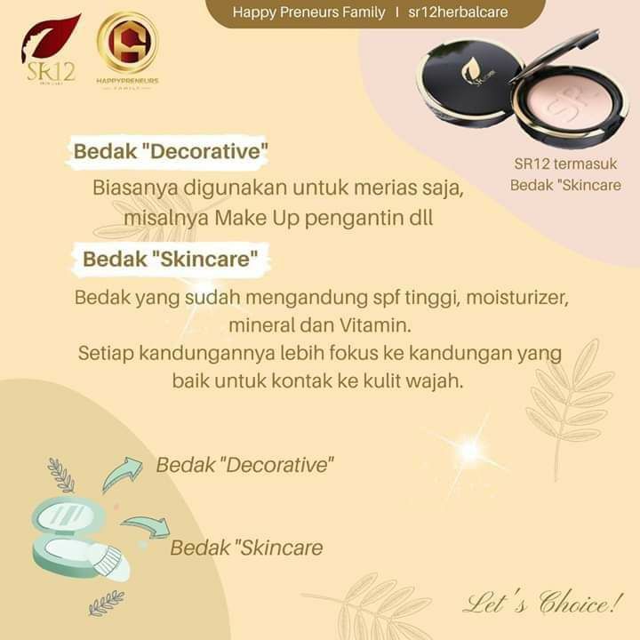 Kenapa Banyak wanita Suka pakai Bedak SR12? 🥰Silahkan disimak ya👆💧Anti Luntur/Tahan lama/makin berkeringat makin glowing💧Ada Pelembab,Foundation, SPF 25 pelindung dari sinar UV💧Ada vitamin&mineral serta anti bakteri💧Tidak dempul,tidak menutup pori💧Menutup flek hitam,rona wajah yg tidak merata💧Sebagai Bedak Skincare sekaligus bedak decorative🌸Exclusive Compact Powder (Natural dan Sheerpink🌸 Daily Cover (Natural, Sheerpink, Beige)Varian bedak terbaru dari SR12, cocok dipakai sehari2 karena bedaknya ringan serasa pake bedak taburKhasiatnya sama2 mantulnya dg Exclusive Compact Powder, makin berkeringat makin glowing juga loh,malah lebih tahan lamaWA/Telegram👉0821-5799-8873AGEN RESMI SR12 HERBAL SKINCARE BALIKPAPAN KAL-TIMMampir yuk👇shopee*co*id/agenresmisr12Atautokopedia*com/sr12balikpapan_Utk masuk link toko⤴️ (*) ganti (.)Kenapa Banyak wanita Suka pakai Bedak SR12? 🥰Silahkan disimak ya👆💧Anti Luntur/Tahan lama/makin berkeringat makin glowing💧Ada Pelembab,Foundation, SPF 25 pelindung dari sinar UV💧Ada vitamin&mineral serta anti bakteri💧Tidak dempul,tidak menutup pori💧Menutup flek hitam,rona wajah yg tidak merata💧Sebagai Bedak Skincare sekaligus bedak decorative🌸Exclusive Compact Powder (Natural dan Sheerpink🌸 Daily Cover (Natural, Sheerpink, Beige)Varian bedak terbaru dari SR12, cocok dipakai sehari2 karena bedaknya ringan serasa pake bedak taburKhasiatnya sama2 mantulnya dg Exclusive Compact Powder, makin berkeringat makin glowing juga loh,malah lebih tahan lamaWA/Telegram👉0821-5799-8873AGEN RESMI SR12 HERBAL SKINCARE BALIKPAPAN KAL-TIMMampir yuk👇shopee*co*id/agenresmisr12Atautokopedia*com/sr12balikpapan_Utk masuk link toko⤴️ (*) ganti (.)