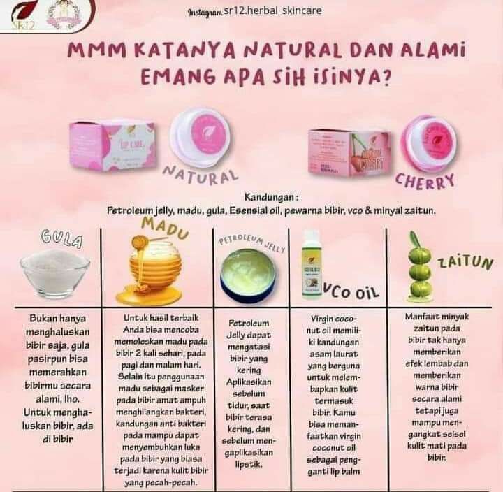 Apa saja isi nya di dalam si LIP CARE mungil ini yg di bilang bisa melembabkan dan mencerahkan bibir secara alami, mengatasi bibir pecah2. Yuk simak👆👆👆 biar makin cinta 🤩🥰dan Segera meminang nya...Wa/telegram 👉0821-5799-8873AGEN RESMI SR12 HERBAL SKINCARE BALIKPAPAN, KAL-TIMAtau silahkan kunjungi toko online kami di👇